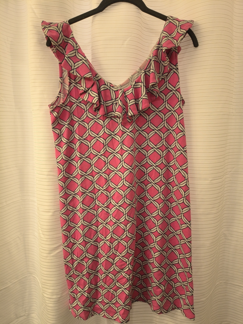 crown & ivy Pink Geometric Ruffle-Trim Midi Dress